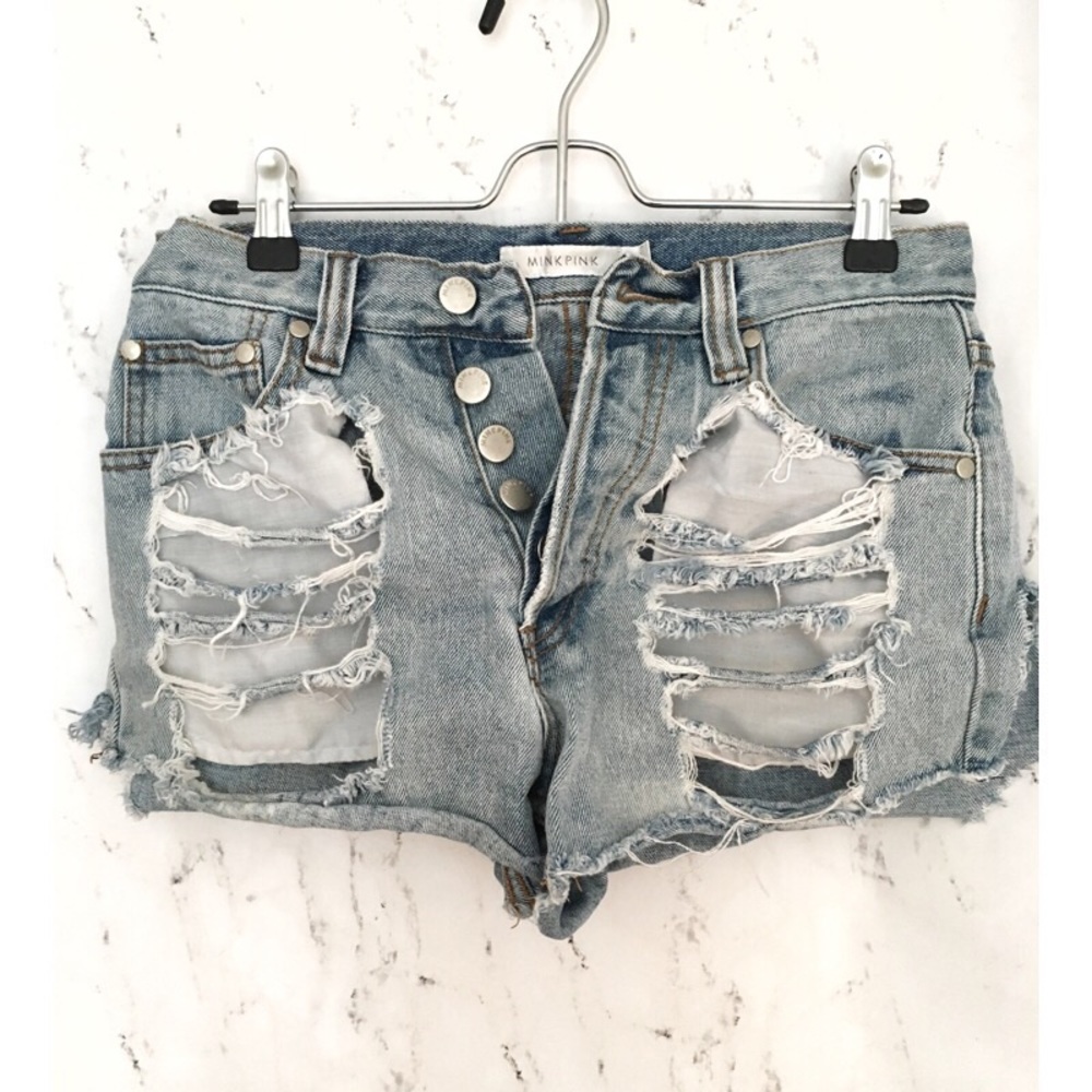 Mink Pink hi-rise denim shorts